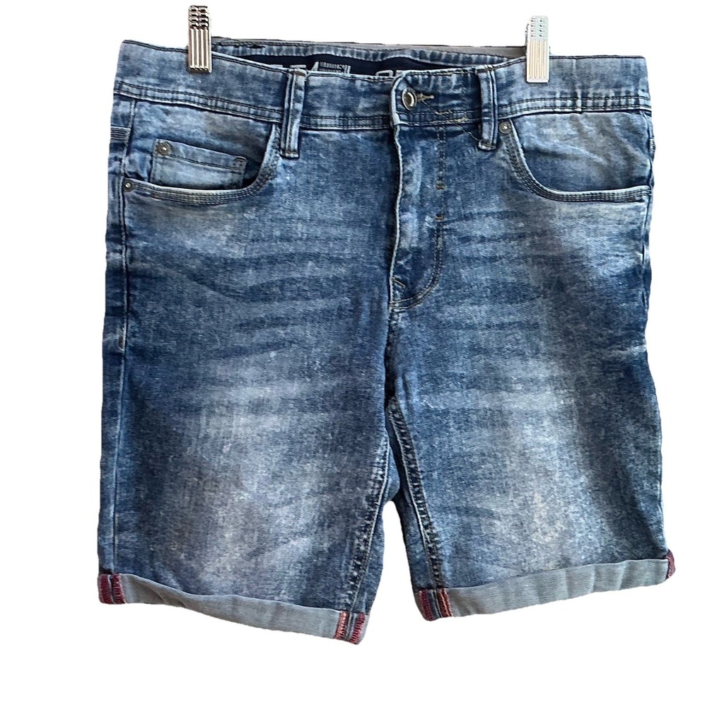 Projek Raw Denim Blue Jean  Shorts Men 30 Acti Flex Zip‎ Pockets Hemmed